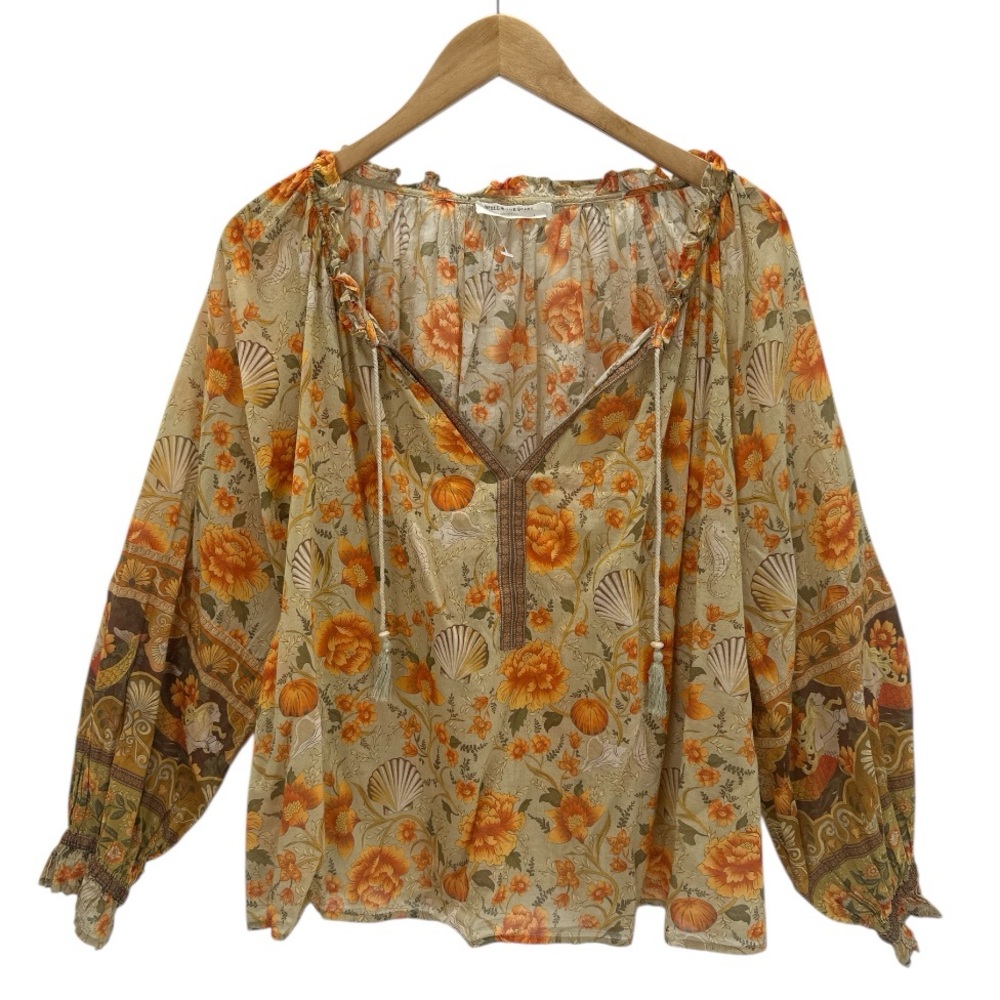 Spell & The Gypsy Seashell Floral Blouse Boho Peasant Autumn Harvest Festival L - Picture 3 of 16
